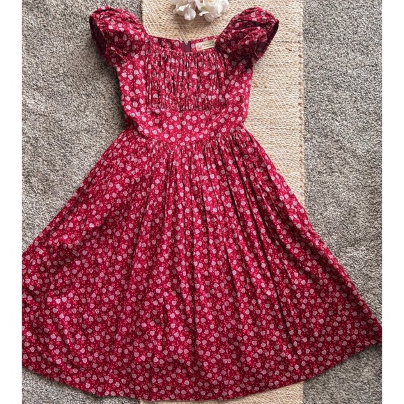 Hearts And Found Dresses & Skirts - Hearts & Found Red Floral Rose Print Puff Sleeve Midi Dress Small Vintage Style